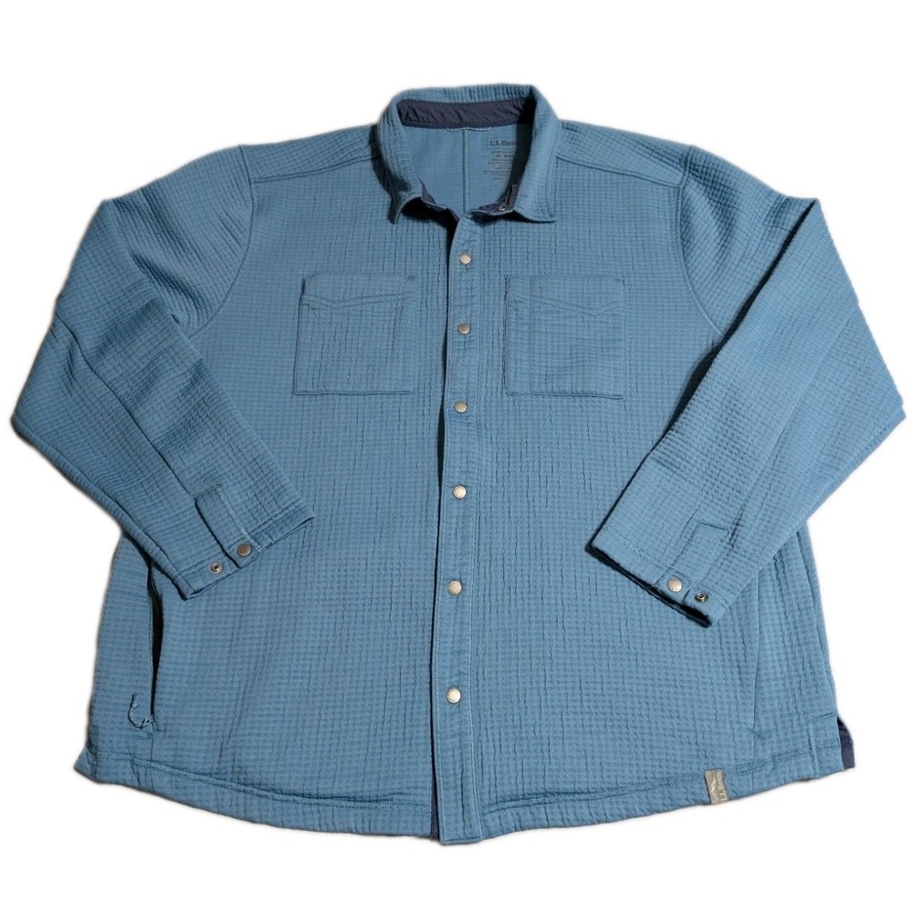 L.L.Bean Performance Waffle Shirt Jac Mens XL Blue Snap Front Overshirt